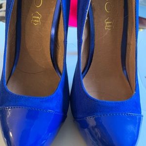 Blue suede platform shoes